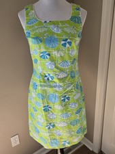 Lilly Pulitzer Vintage White Label Umbrella Dress SZ 4 Lime Green Cotton Lined
