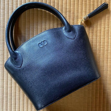 Valentino Garavani Vintage Leather Tote Bag Black Logo Tassel Used Authentic