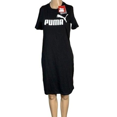 Puma Womens T Shirt Dress Casual Athletic Logo Pullover Slim Fit Black Small