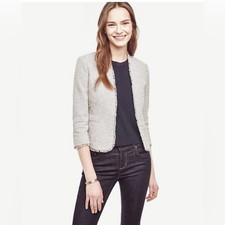 Ann Taylor Ivory and Charcoal Blazer. Raw Edge. Excellent Condition. Size 12