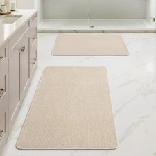 Set of 2 Ultra Thin Bathroom Rugs, Rubber Bath Mats for Bathroom Non Slip, Qu...