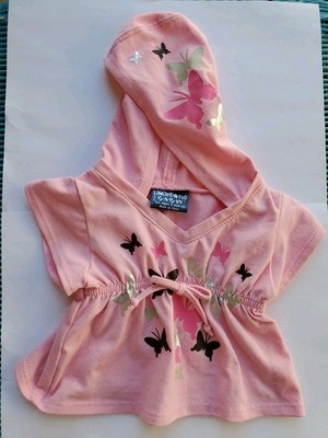 Build A Bear LIMITED TOO PINK BUTTERFLY HOODIE Shirt With Front Tie B A B W