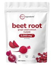 Beet Root 3,000Mg with Grape Seed Extract & Coq10, 400 Tablets | 200 Servings |