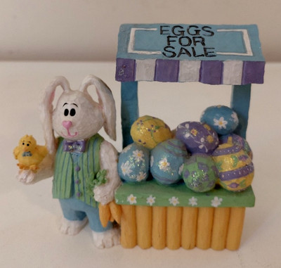 Easter Rabbit holding Bird with Food Stand Selling Easter ''Eggs for Sale'' 4x3.75