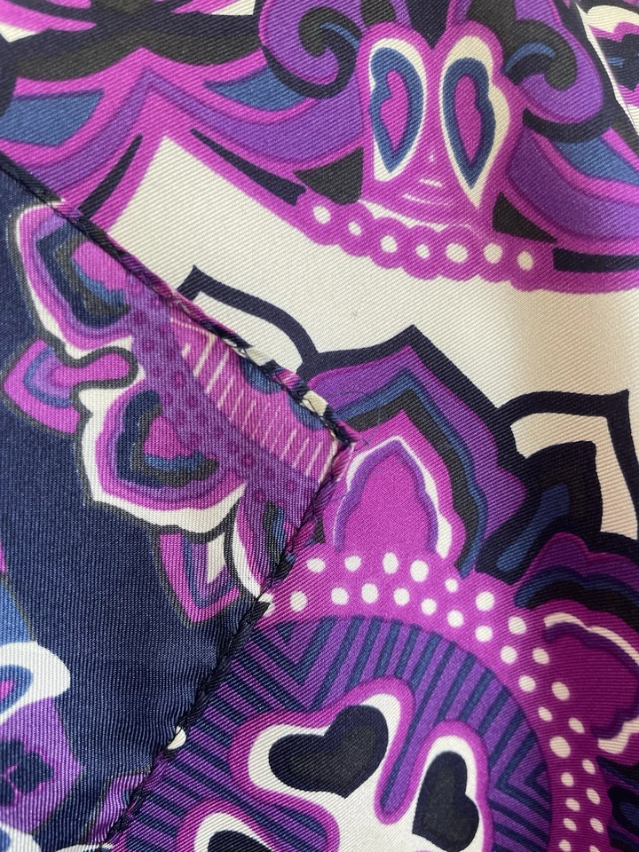 Adrienne Landau Studio 100% Silk Scarf Purple Navy Mandala Print Square #A6 - Image 4 of 4