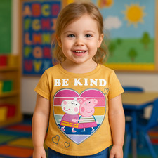 Peppa Pig Girl's "Be Kind" High-Low Shirt Orange Toddler Short Sleeve Hasbro 2T