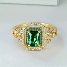 2.50 Ct Emerald Cut Natural Emerald  Diamond Wedding Ring 14K Yellow Gold