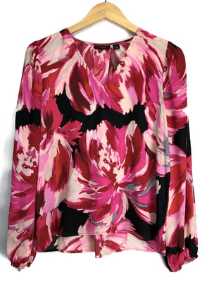 Halogen Floral Blouse Pink & Black V-Neck Long Sleeve Size S NWT Nordstrom
