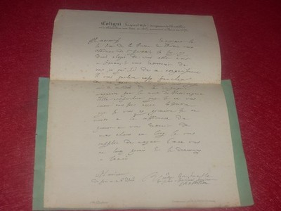 [COLLECTION ADOLPHE THIERS] FAC SIMILE AUTOGRAPHE COLIGNI / Ed. 1830 (Litho)