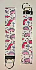6" Long Pink Dinosaur Faux Leather Wristlet key fob/key chain 