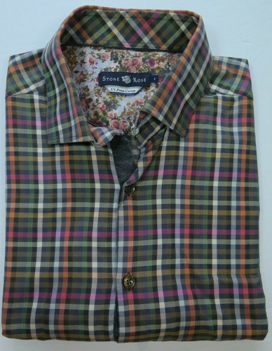Stone Rose Men Long Sleeve Pima Cotton Colorful Checks Casual Shirt Euro 4 Large - Picture 3 of 12