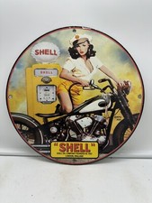 VINTAGE STYLE ''SHELL GASOLINE'' GAS & OIL PLATE 12 INCH PORCELAIN SIGN