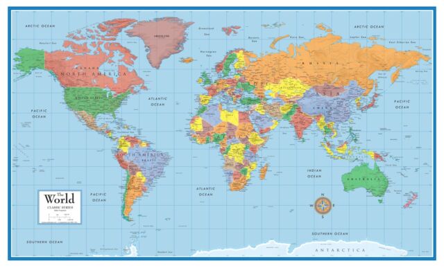 World Map Classic Huge Large Laminated Wall Map 24x36 Poster Home