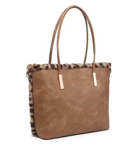 Bolso de hombro grande de cuero sintético decorativo con borde de piel sintética para mujer fin de semana - Imagen 5 de 24