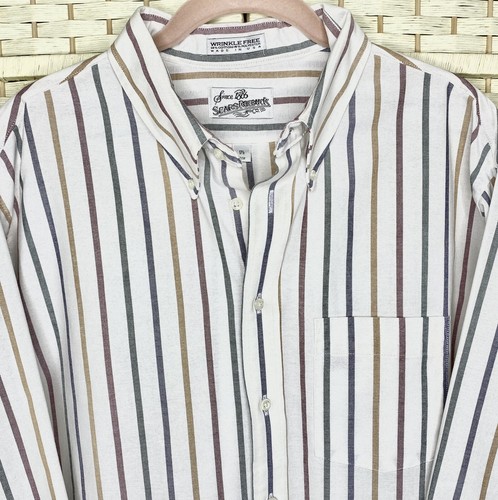 Camisa vintage para hombre Sears Roebuck Co a rayas con botones talla 17,5 32-33 - Imagen 2 de 6