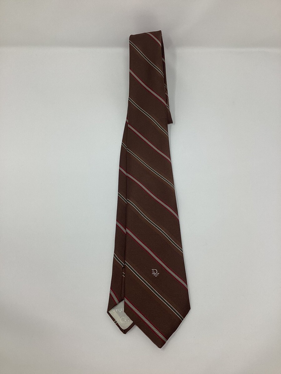 Christian Dior Cravates Tie Brown With Stripes Dior Logo On Front