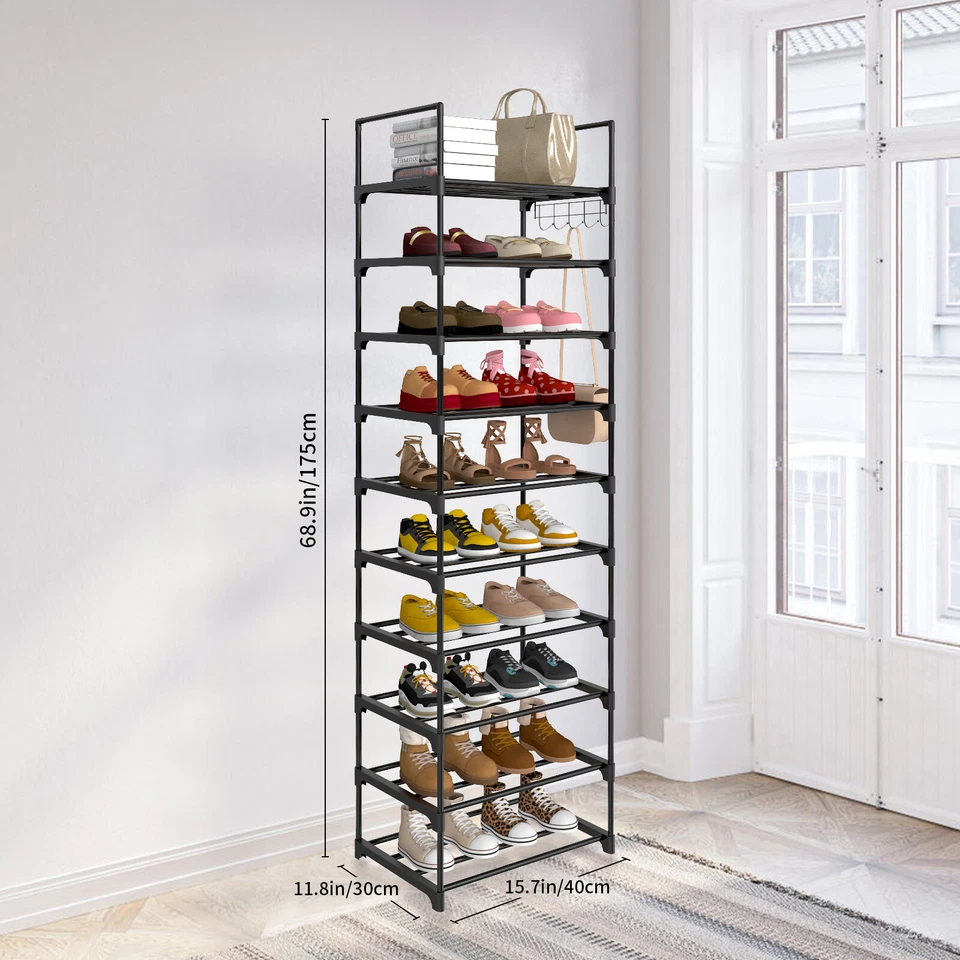 10Tier Narrow Shoe Rack Shoe Shelf Vertical Tall Slim Footwear Storage Organizer - Image 2 of 4