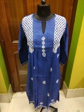 M 40" 100 COTTON HANDMADE EXCELLENT CHIKAN EMBROIDERY KURTA TOP KURTI TUNIC