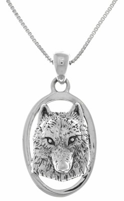 Jewelry Trends Sterling Silver Wolf Face 3D Portrait Pendant on Box Chain Neckla