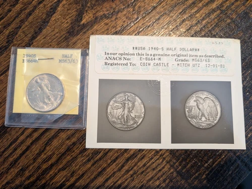 1940-S Walking Liberty Half Dollar 50c ANACS MS63/MS63 Old Photo Grade Holder