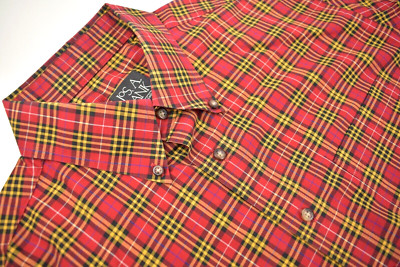 Jos. A. Bank Red/Yellow Plaid Button Down Collar Dress Shirt Size: Large