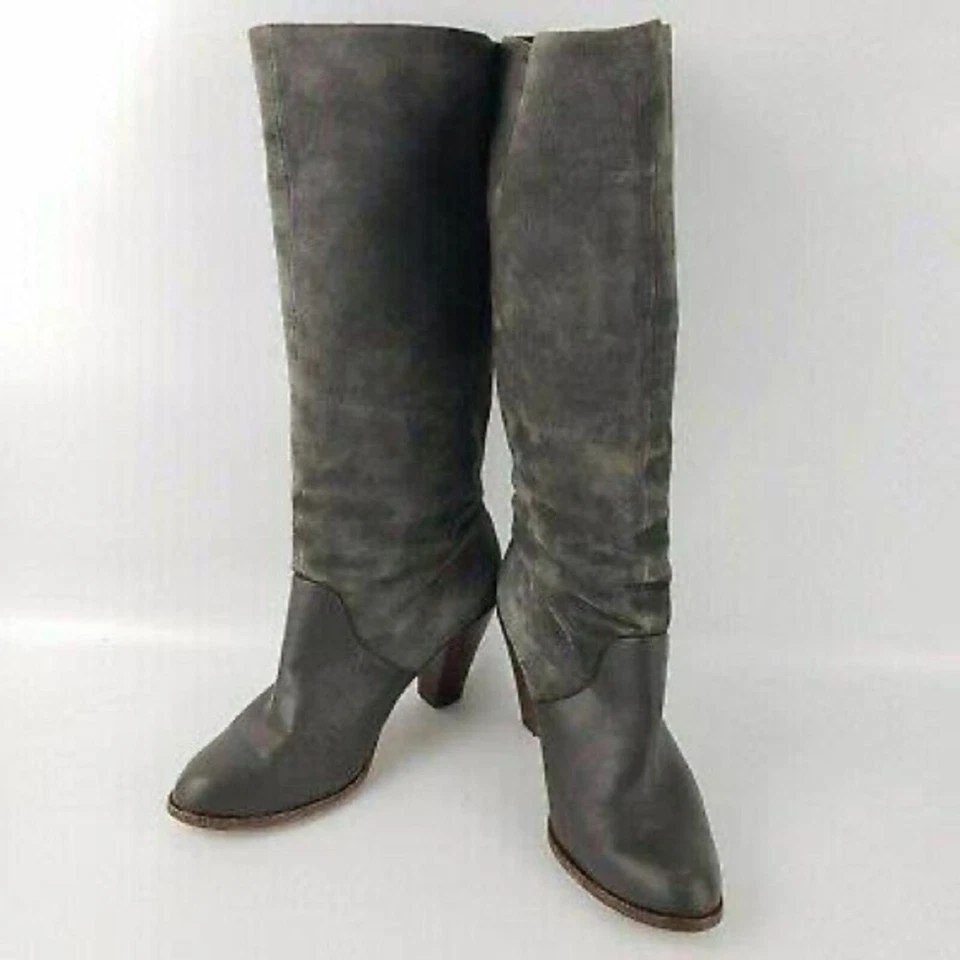 Splendid Gray Suede Leather Tall Block Heel Boots Size 9 - Image 2 of 4