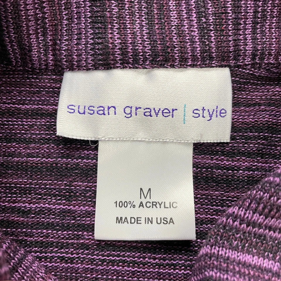 Camisa Susan Graver Abotonada Mujer Mediana Púrpura Manga Larga Top Cuello Túnica Foto 3 de 4