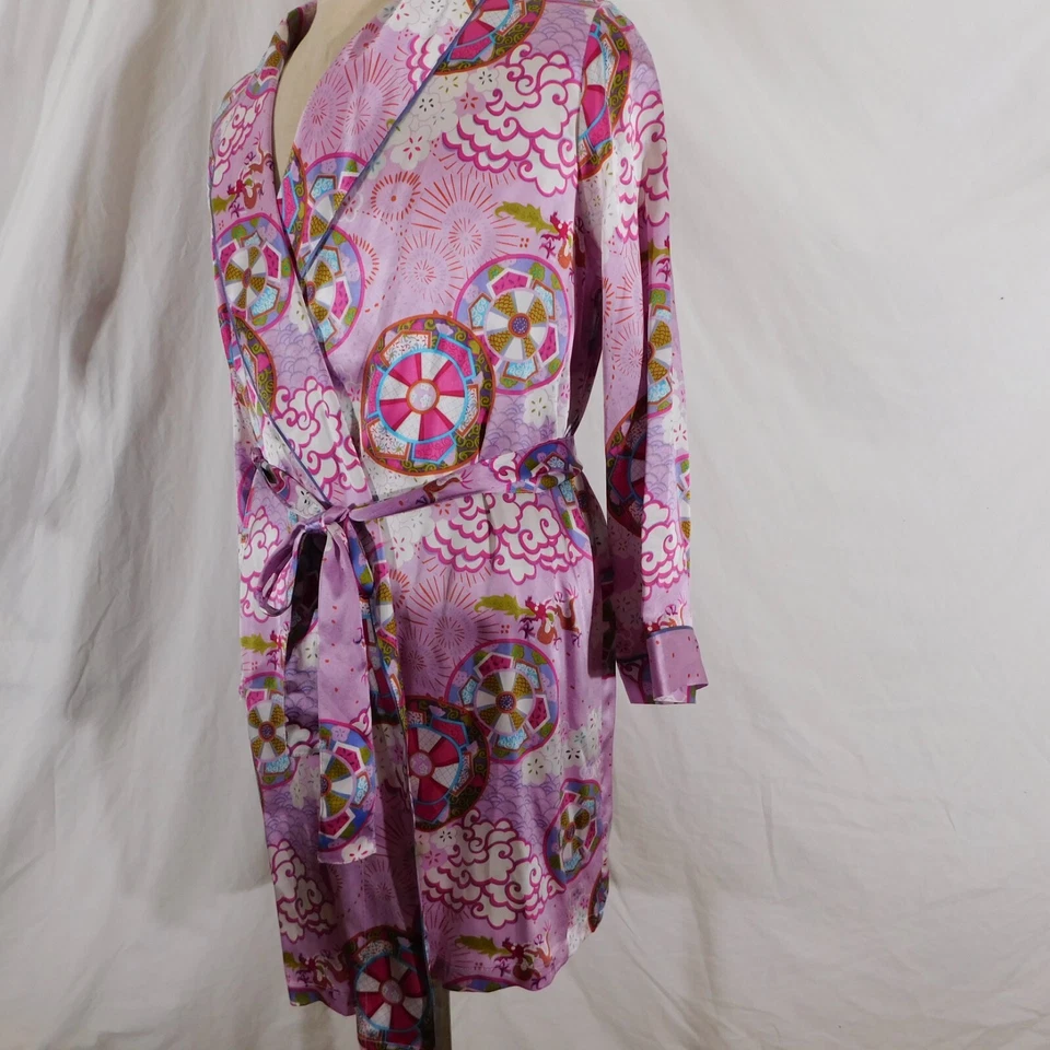 Nick & Nora Women’s  L/XL Robe Kaftan Kimono 100% Silk Asian Dragon Pink - Image 2 of 4