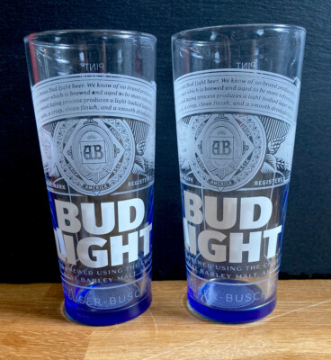 2 X NEUE BLAUE KNOSPE LEICHTE BUDWEISER PINT GLÄSER MIT LOGO PUB BAR MANCAVE