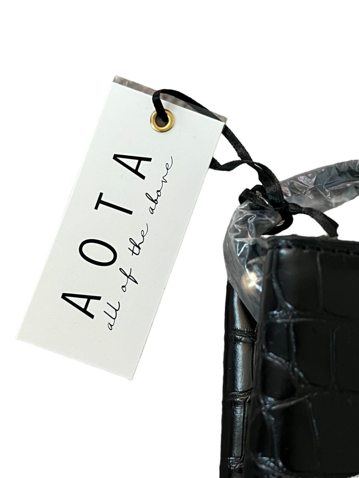 AOTA Women’s NWT Handbag Black Crossbody Croc Faux Leather Double Compartments