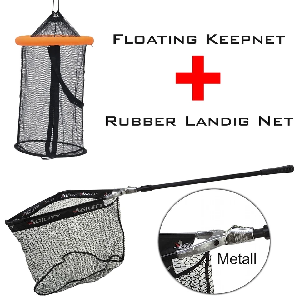 Grosser Schwimmender Setzkescher + Gummiertem Unterfang Kescher Large
