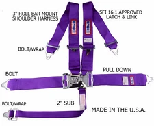 RJS RACING SFI 16.1 LATCH & LINK ROLL BAR MOUNT HARNESS PURPLE 1127808