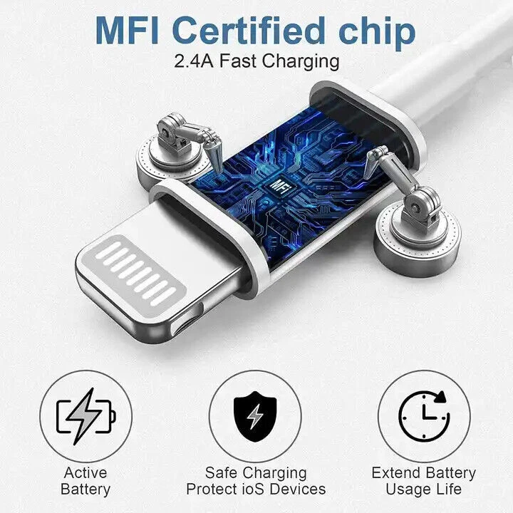 Fast Charger USB Charging Cable For iPhone 6s X XS XR 11 12 13 14 Pro Max iPad - Image 4 of 4