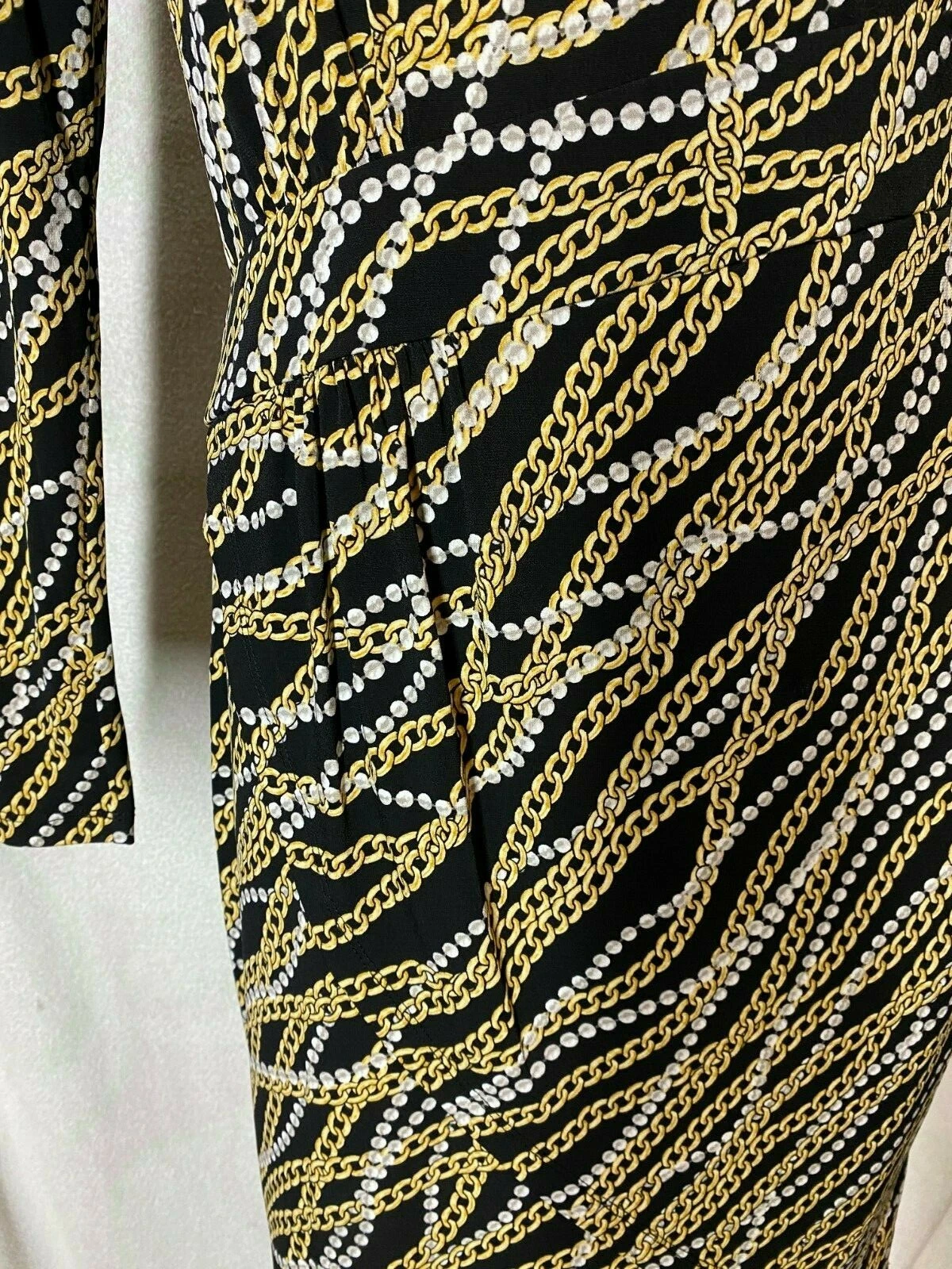 Abito donna Michael Kors piccolo nero bianco perla catena dorata nuovo con etichetta elasticizzato