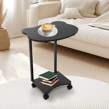 C Shaped End Table, Small Side Table for Couch, Sofa Table for Living Room Black