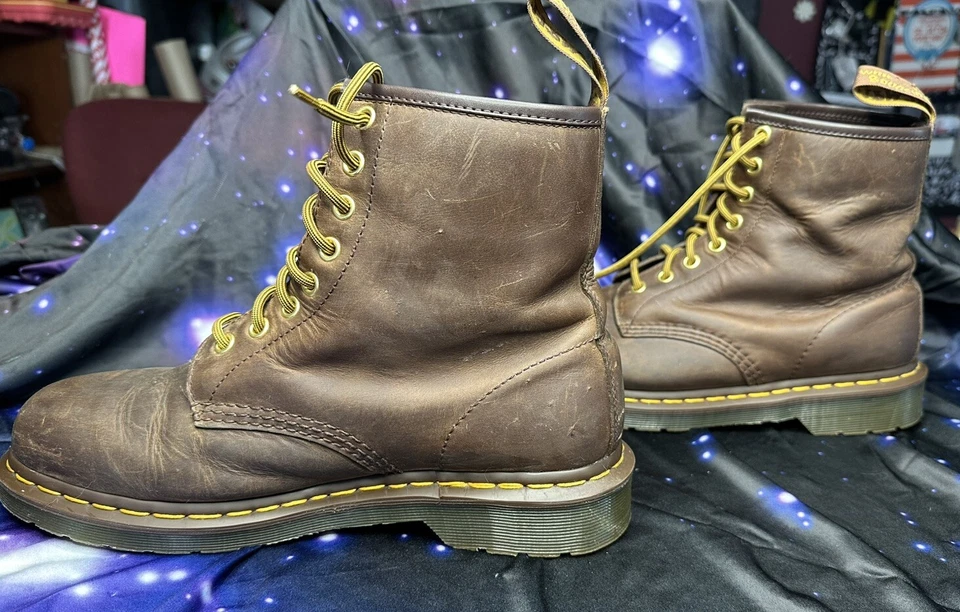 Botas de Cuero Dr. Martens Hombre AZTECA MARRÓN CABALLO LOCO Talla 9M Ligeramente Usadas Foto 3 de 4