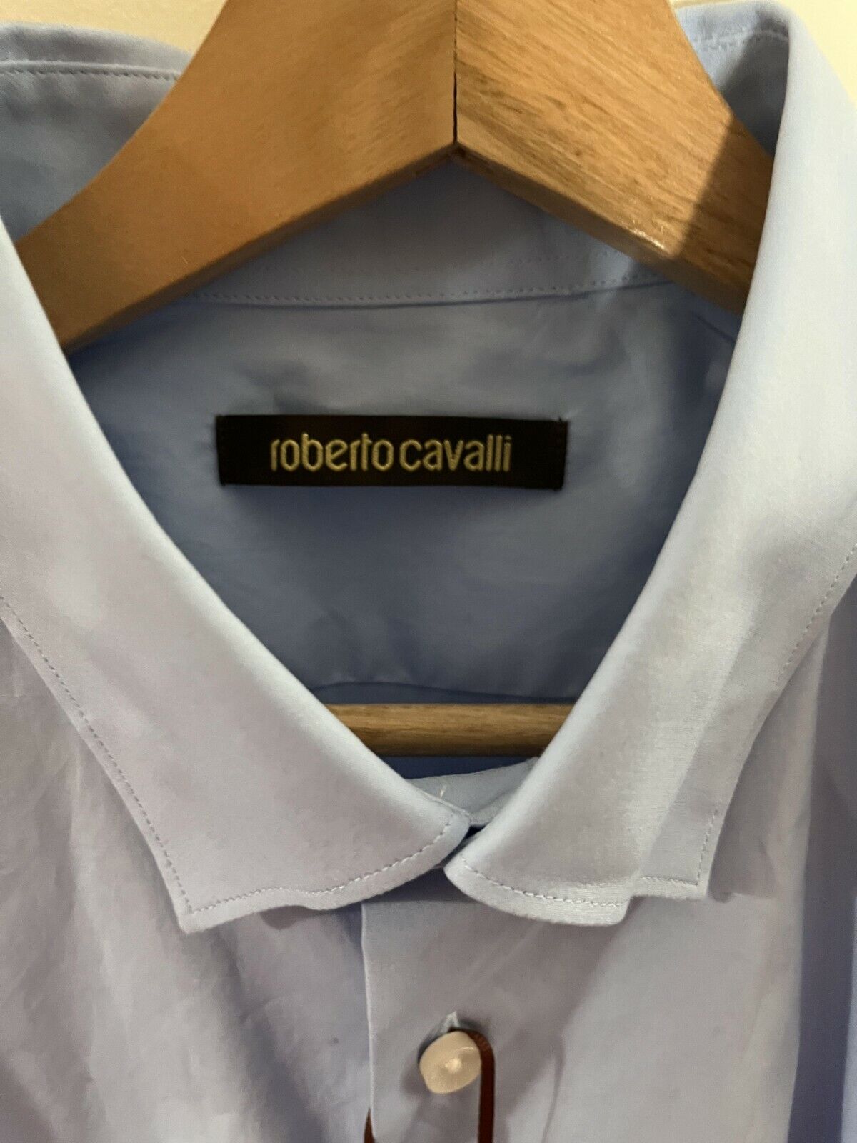 NWT $65 Roberto Cavalli Blue Cotton Logo Dress Shirt SZ 15.5