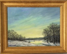 MAXFIEL PARRISH WINTER SKY - framed 11X14 inch oil snowscape painting on canvas