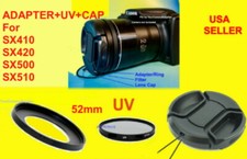 ADAPTER UV FILTER LENS CAP 52mm to CANON POWERSHOT SX410 SX420 SX500 IS SX510 HS