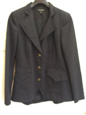 Apart Size 14 Black Long Line Fitted Blazer Jacket Antique Gold Crown Buttons