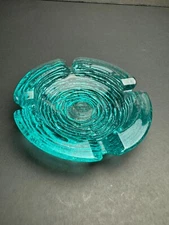 Mid Century Vintage Anchor Hocking Agua Blue Ashtray Round 4.25" ART Glass