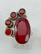 Sterling Silver .925 20mm x 28mm Ruby Red Color Ring Size 7