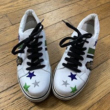Veronica Beard Leather Emmerson Platform Star Embroidered Sneaker Size EU 39
