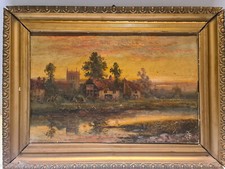 Suggestivo paesaggio della campagna inglese di fine 800 olio su tela firmato