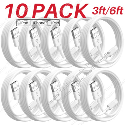 10Pack USB Charger Cable Charging Cord 3Ft 6Ft For iPhone 14 13 12 11 8 7 6 XR X