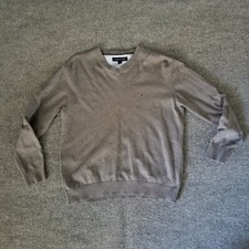 Tommy Hilfiger Men Sweater Large Solid Gray V Neck Long Sleeve Stretch 05/2008