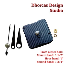 (#23) Quartz Clock movement kit & 1.5" Black hand CHOOSE 1/4", 1/2", 3/4" motor