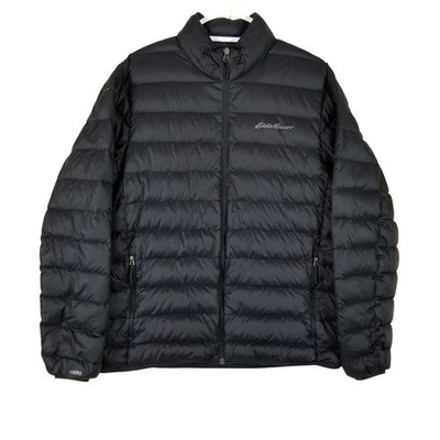 Eddie Bauer EB650 Mens Down Puffer Jacket Black Full Zip Pockets
