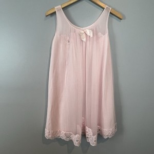 Vintage Pink chiffon Lace Trim Short Nightgown Nightie Babydoll Size Small