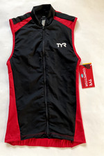 TYR Mens XS Blk Red Cycling Jersey Front Zip Sleeveless USA Made COMPETITOR New